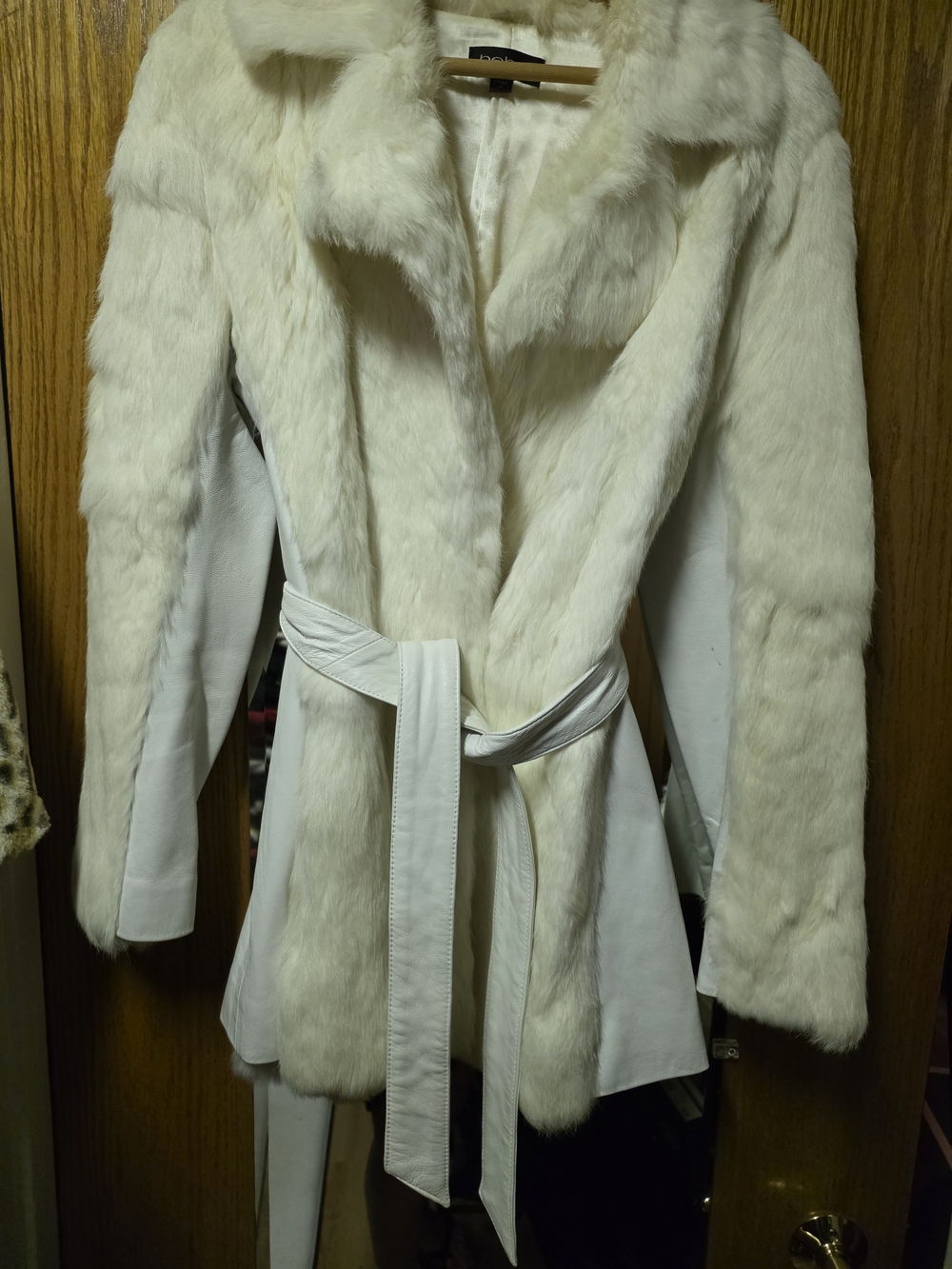 bebe Cream Faux Fur Trim Belted Trench Coat